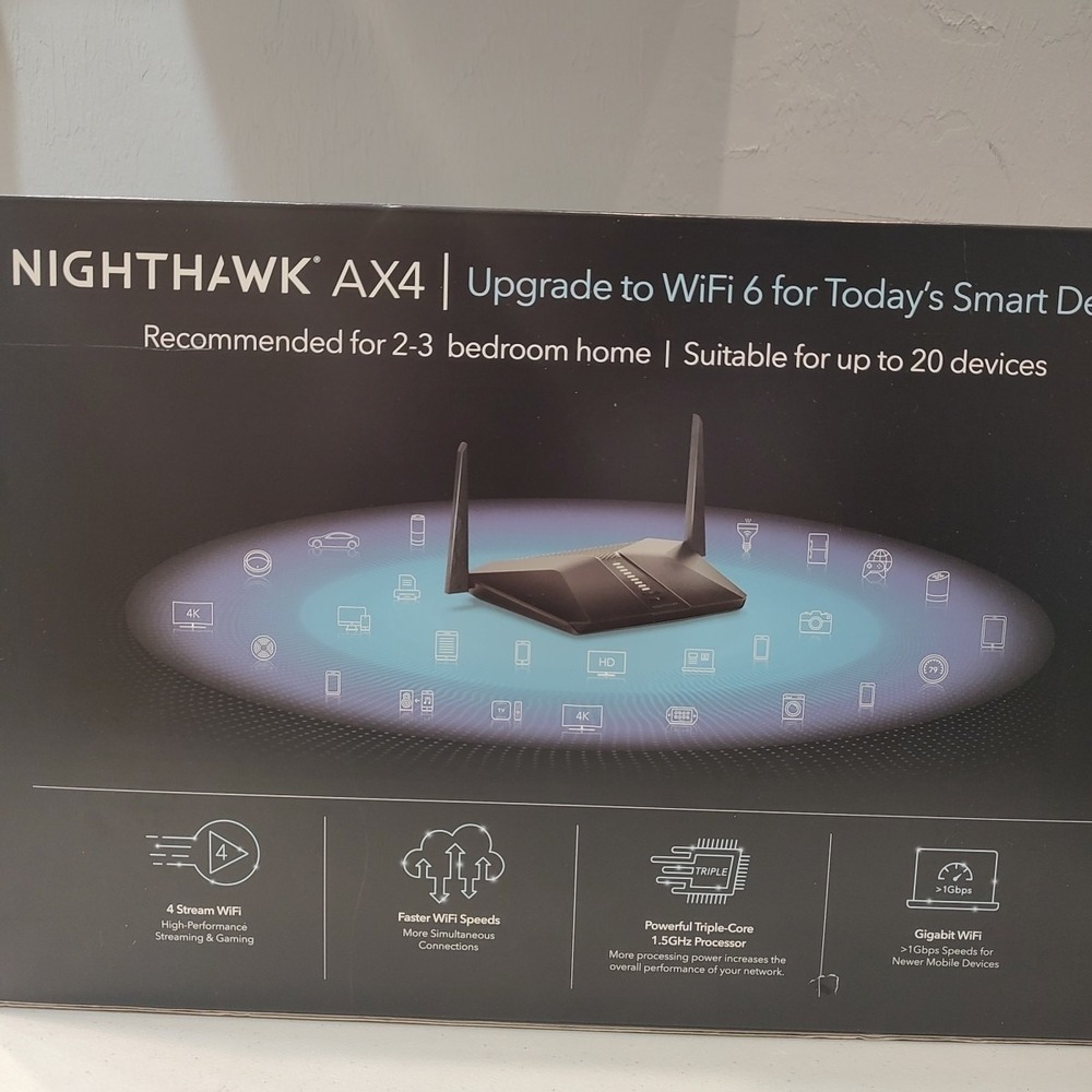 Netgear RAX35 Black Nighthawk AX4 4 Stream WiFi 6 Router System Home‎ Security